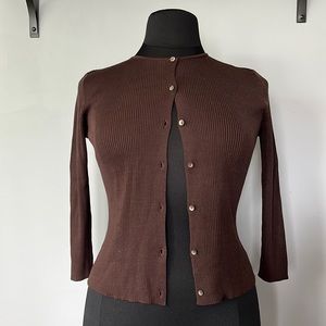 Ann Taylor LOFT Brown Silk Ribbed Cardigan